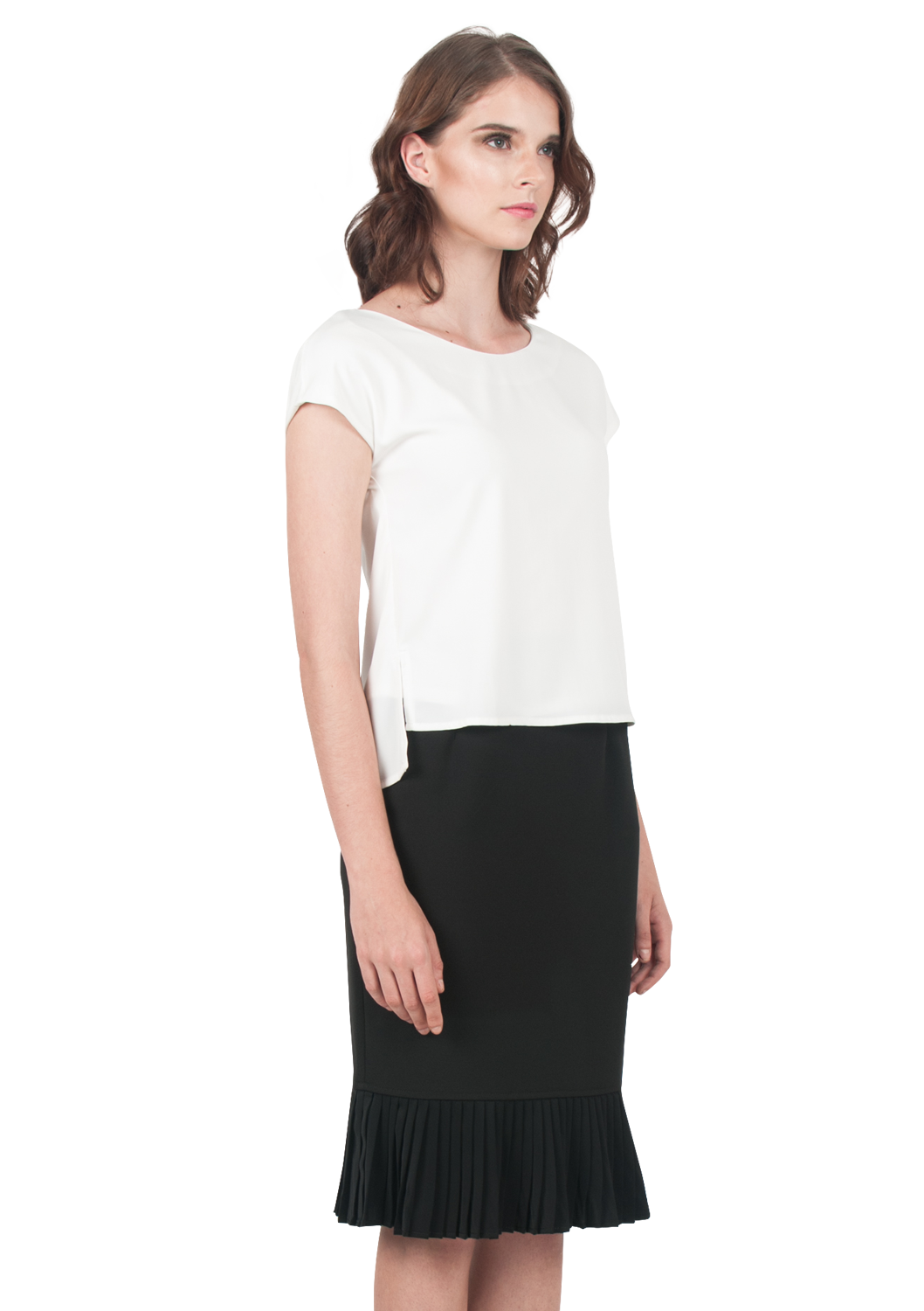 Pleated Hem Pencil Skirt ELLYSAGE